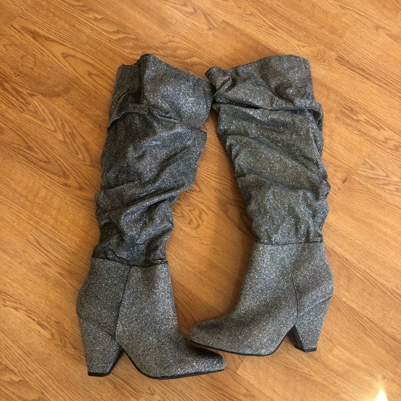 Torrid Slouchy Sparkly Silver Boots Wide 8 - Picture 2 of 11